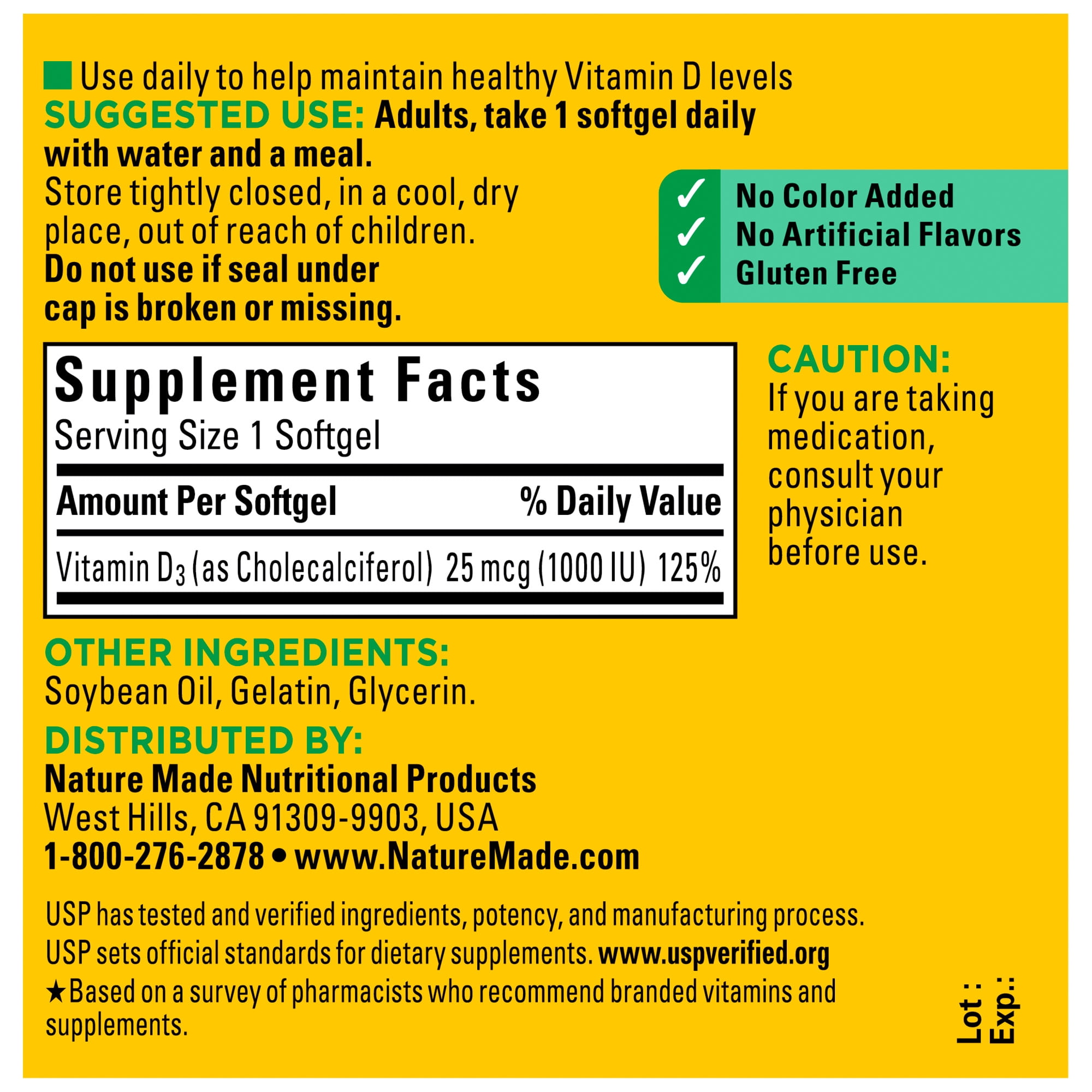 Nature Made Vitamin D3 1000 IU (25 mcg) Softgels, Dietary Supplement for Bone and Immune Health Support, 210 Count