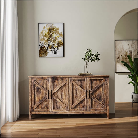 Espresso Freestanding Storage Cabinet with 4 Doors & 4 Shelves, Wood Sideboard Buffet Console Table for Entryway, Living Room, Office, Bedroom