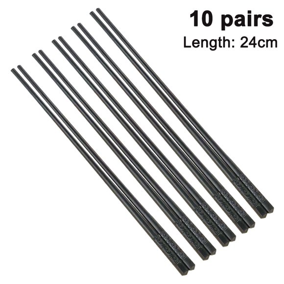 Herramientas para comer sano, palillos de acero inoxidable, diseño antideslizante, palillos reutilizables, aptos para lavavajillas, 24 cm, color negro liso, para cocina asiática, material resistente