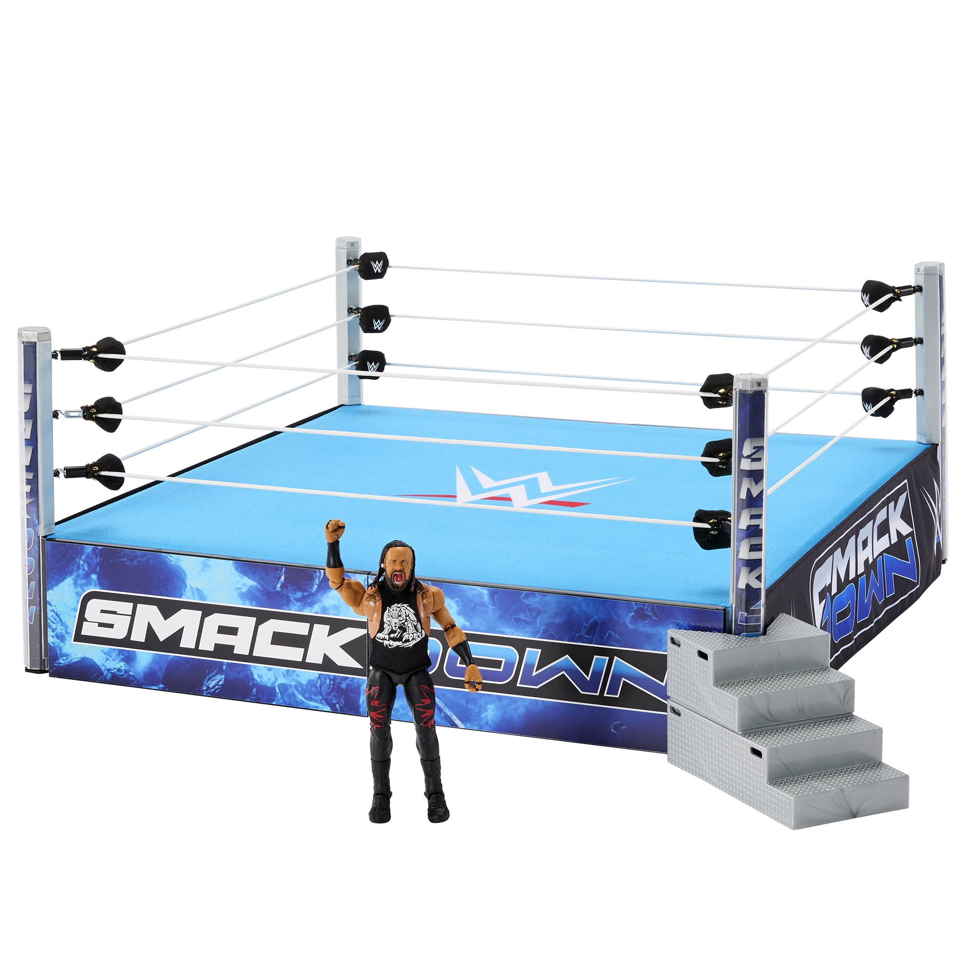 WWE Smackdown Real Scale Wrestling Ring Playset w/ Jacob Fatu Ultimate Edition Exclusive Figure Mattel WWE Toy Wrestling Ring Playset