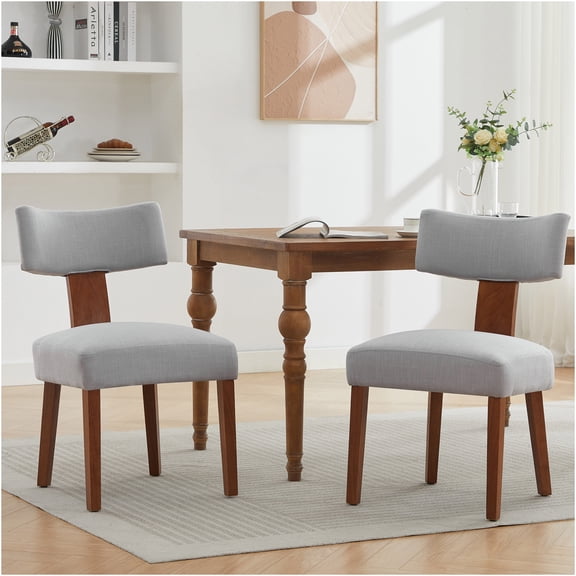 JERFIT Modern Linen Armless Dining Chairs Set of 2, Curved Wingback Design with Solid Wood Legs for Kitchen, Dining Room, Living Room, Gray