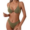 thumbnail image 2 of Honeeladyy Womens Textured Bikini Set Thong String Two Piece Swimsuits Double Shoulder Straps Swimwear with Adjustable Buckle Khaki S, 2 of 8