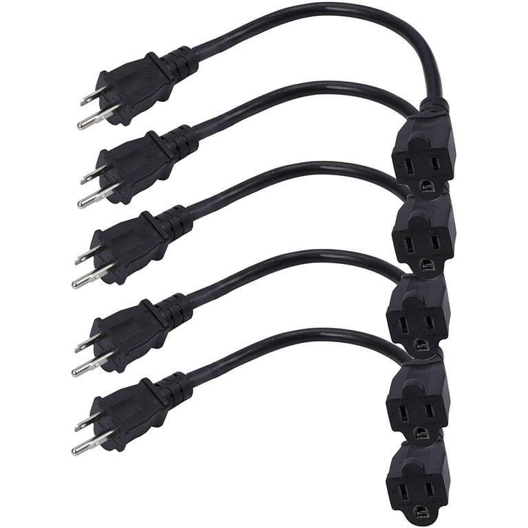 EastVita 5 Pcs Power Extension Cords 1 Foot 16AWG Outdoor