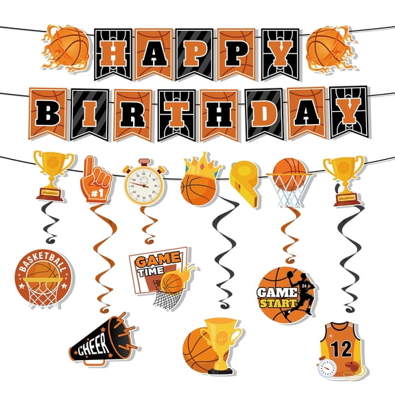 Basketball Hanging Swirls, 8pcs Basketball Birthday Party Decorations - Basketball Birthday Banner, Basketball Party Decoration Hanging Swirls & Basketball Paper Garland for Basketball Party Supplies