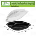 thumbnail image 3 of EcoQuality 9x9x3 Inch 3 Compartment Black Hinged Takeout Containers with Clear Lids Food Storage Clamshell for Meal Prep, Restaurant, Catering, and Takeout Packaging (20), 3 of 8