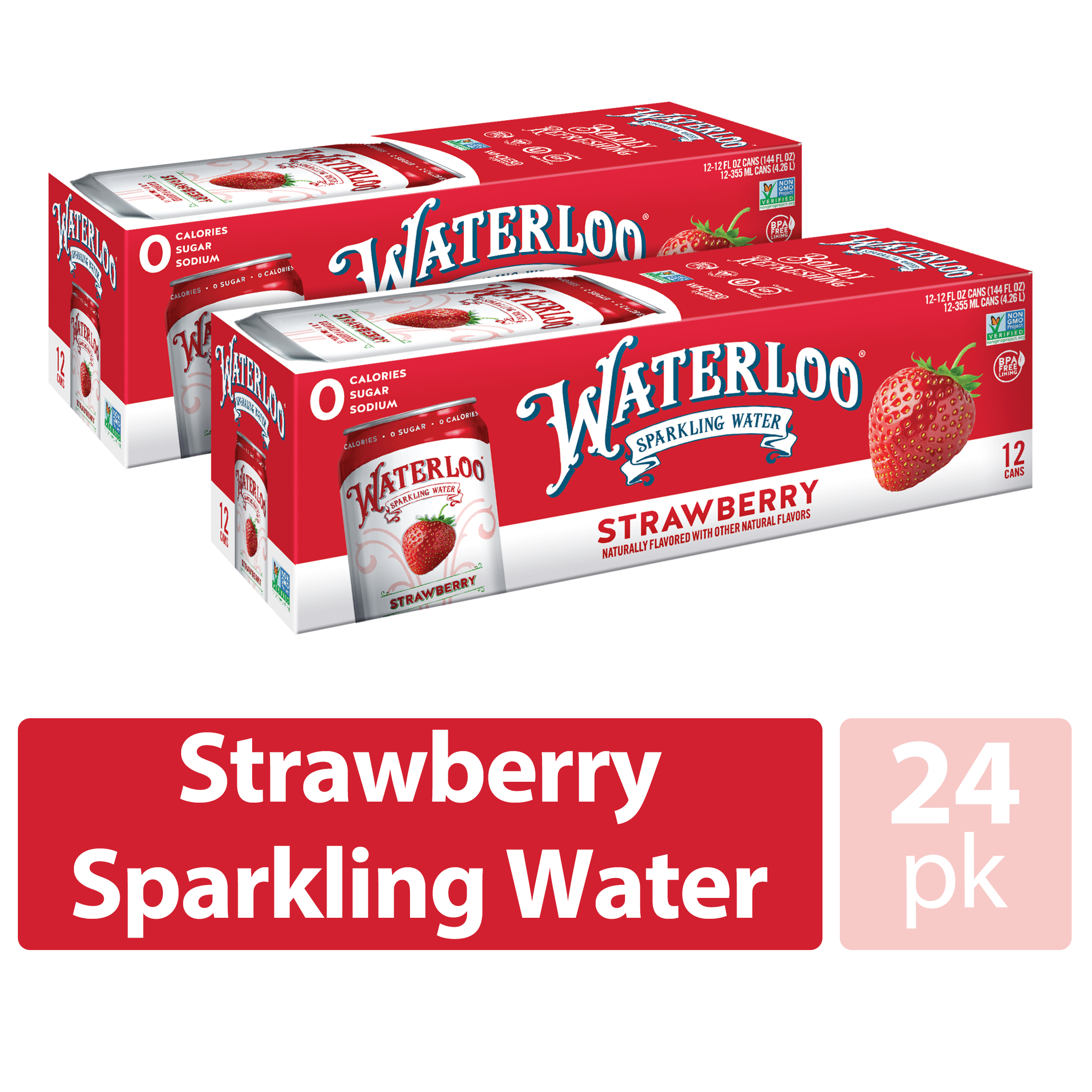 Waterloo Sparkling Water, Strawberry, 12 fl oz, 2 12 Pack Cans