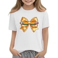 thumbnail image 5 of Girls White Graphic T-Shirt, Cute Kids Tee with Rainbow Bow & Crayon, Cotton Short Sleeve Crewneck Top for Kids,Size 9 T, 5 of 9