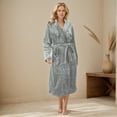 thumbnail image 2 of Flannel Plain Weave Hooded Bathrobe, Soft, Comfortable, and Warm Women's Nightgown, Short-Length Terry Cloth Shawl-Collar Bathrobe, 2 of 4