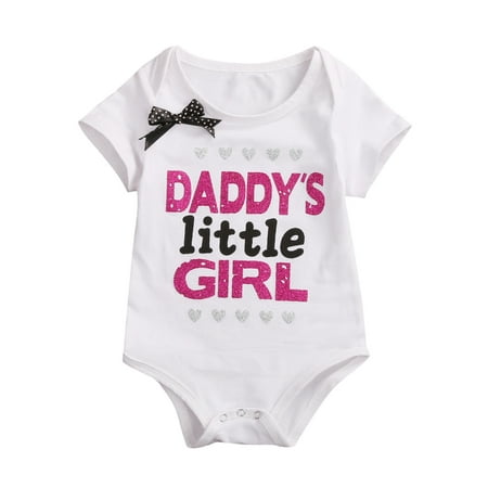 

Huakaishijie Infant Kids Baby Girls Cotton Daddy s Little Girl Bow Bodysuit Romper 0-18Months