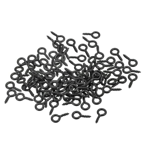 Uxcell Small Screw Eye Pins Hooks Mini Eyelets Screws Threaded Self Tapping Screw Black 5x10x1.2mm