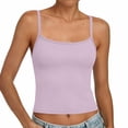thumbnail image 3 of Tank Tops with Built in Bras Padded Summer Spaghetti Strap Sleeveless Cami Undershirts Fitted Basic Workout Shirts Featuring Soft Stretch Fabric Light Purple M, 3 of 7