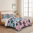 thumbnail image 5 of Twin Quilt Set 68''x86'', Blue Pink Dog Paws Prints Lightweight Summer Bedspread Coverlet Set with 2 Pillow Shams, Farmhouse Beige Wood Breathable All Season Quilt Bedding for Dorm/Bedroom, 5 of 9