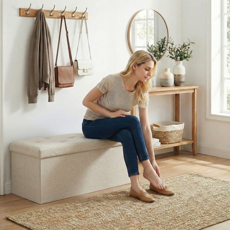 CONCETTA 30" Folding Storage Ottoman Bench, Beige photo 3