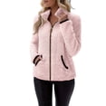 thumbnail image 3 of Women's Full Zip Fleece Jacket, Stand Collar Plush Top, Long Sleeve Soft Outerwear, Lightweight Cardigan with Pockets, Casual Winter Coat, Autumn Comfort Wear Pink XXXL, 3 of 6