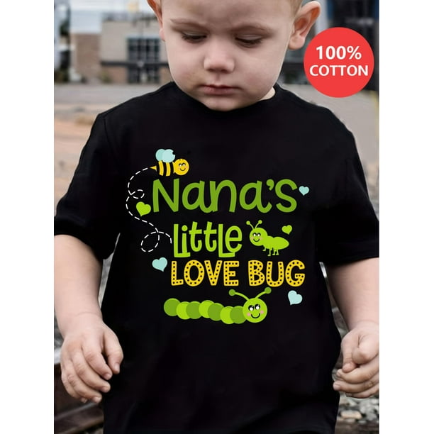 Boy'S Pure Cotton Summer Casual Short Sleeve T-Shirt - NANA'S LITTLE LOVE BUG Cartoon Print Cool Comfy Engaging Visuals Tee Gift