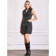 thumbnail image 3 of DARING DIVA Tweed Collared Belted Button Down Blazer Dress M Black, 3 of 6