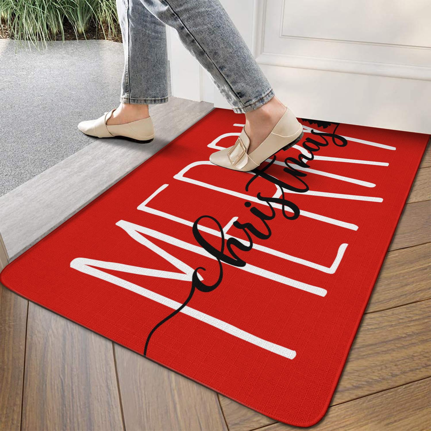 Merry Christmas Door Mat 30 X 17 Inch Christmas Red Doormat Indoor Outdoor Entrance Floor Rug Non Slip Winter Christmas Decor Rubber Welcome Mats