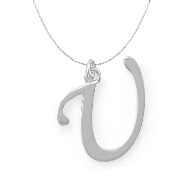 Precious Stars Sterling Silver Initial Letter U Pendant with 0.70-mm Thin Box Chain
