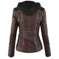 thumbnail image 1 of Mujer motocicleta con capucha pu cuero biker chaqueta abrigo prendas de vestir exteriores, 1 of 2