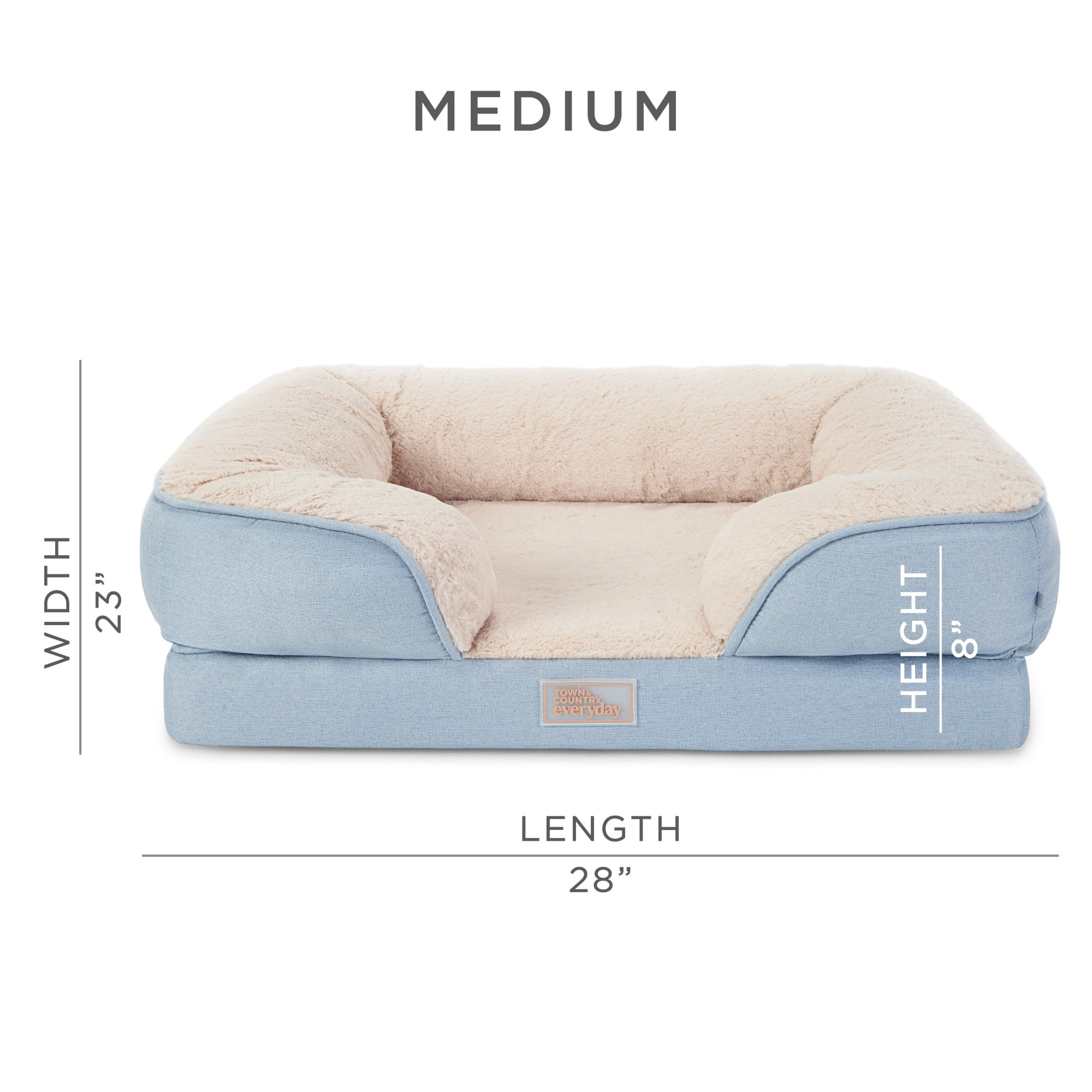 TOWN & COUNTRY EVERYDAY CuddleTown Comfy Solid Bolster Sofa Pet Bed, Supportive & Calming Egg Crate Foam, Water Repellent, Non-Slip Bottom, Machine Washable Cover, Cream, Medium 28"x23"x8"