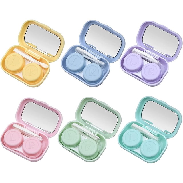 Estuche para lentes de contacto de 6 piezas, caja para lentes de contacto, contenedor para lentes de contacto, estuche para almacenamiento de lentes de contacto, con tapas para ojos L y R, 6 colores Rojo Verde Cocina, Decoración y Otros