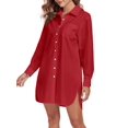 thumbnail image 4 of FIOPHY Women's Button Down Shirt Dress with Pockets Oversize Collared Long Sleeve High Low Tunic Dresses Blouse, Red, L, 4 of 5