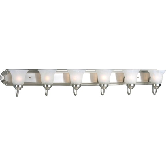 Six-Light Brushed Nickel Alabaster Glass Traditional Bath Vanity Light
