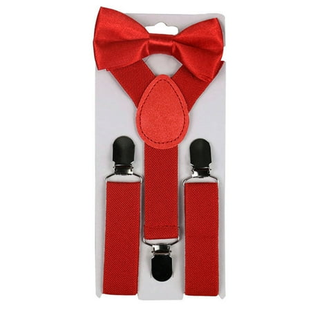

CXDa 2Pcs/Set Solid Color Kids Boy Girls Clip-on Y-Shape Elastic Suspenders Bowtie