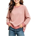 thumbnail image 2 of Girls Oversized Striped Pullover Sweatshirt Soft Crew Neck Long Sleeve Shirt with Pockets Casual Daily Wear for Girls 5-15Y, 2 of 8