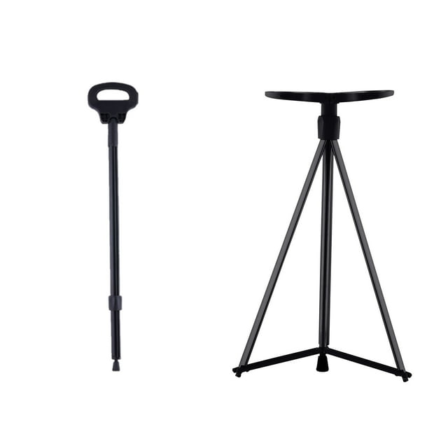 Tabouret Télescopique Multifonction Noir en Alliage d'Aluminium pour Camping Randonnée Convertible avec Sac de Rangement 86.5X15X3Cm Taille 2.53 Lbs