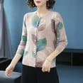 thumbnail image 3 of Thin Knitwear Slim O-Neck Print Open Stitch Pullovers Vintage Button Single Breasted Spring Summer Wool Blended Women's Clothing, 3 of 3