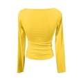 thumbnail image 4 of Xyxonk Womens Tops Stretchy Ribbed Long Sleeve Tees Basic Boat Neck Double Lined Summer T Shirt Tops Yellow M, 4 of 4
