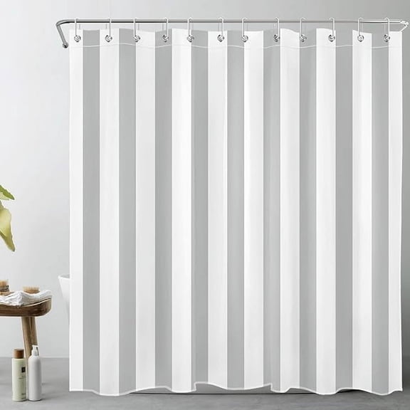 Grey And White Striped Fabric Shower Curtain For Bathroom, Vertical Stripe Shower Curtains For Bathroom, Modern Farmhouse Chic Style Bathroom Shower Curtains 36"W x 72"L (Pack of 1)