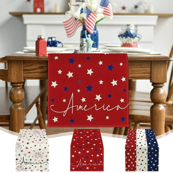 Sales Today Clearance! Gosuguu 4th of July Table Runner, Patriotic American Independence Day Tablecloth, Red, White, and Blue Star Decoration, Holiday Table Runner for Dining, Kitchen, and Parties