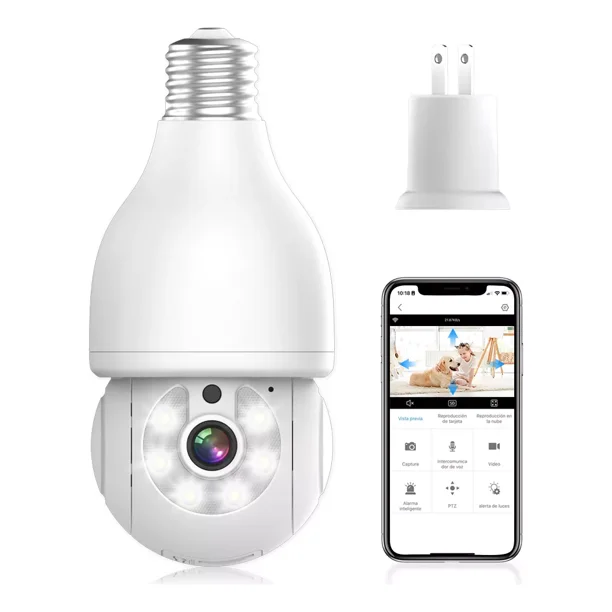 Nanwei Foco Con Camara De Seguridad Wifi, 2mp Camara De Foco, Icsee O Tris Home App, Base E27, Audio Bidireccional, Visión Nocturnadetección De Movimiento Con Alerta, Compatible Con Alexa