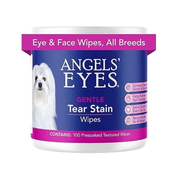 Angel's Eyes Gentle Tear Stain Wipes for Dogs and Cats - 100 Ct - Presoaked Textured (AEGTSW100)