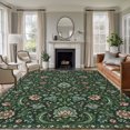 thumbnail image 2 of Bedliving 5' x 7' Washable Area Rug, Dark Green Vintage Floral Low Pile Carpet for Bedroom Home Office, 2 of 9