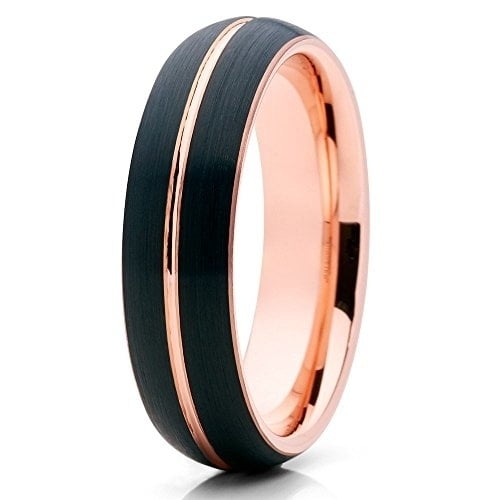 Silly Kings Jewelry 6mm - Black Tungsten Wedding Band - Rose Gold Tungsten Ring - Brush (12.5)