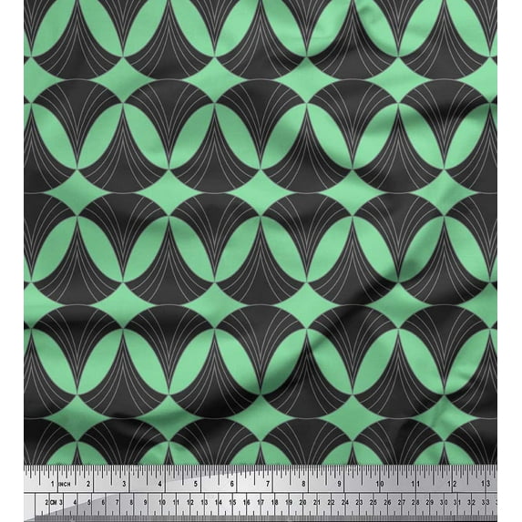 Soimoi Green Cotton Duck Fabric Scales Geometric Print Fabric by Yard 42 Inch Wide
