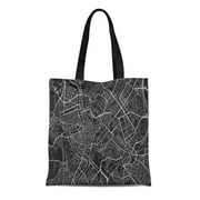 KDAGR Canvas Tote Bag Black and White City Map of Rome Well Organized Durable Reusable Shopping Shoulder Grocery Bag