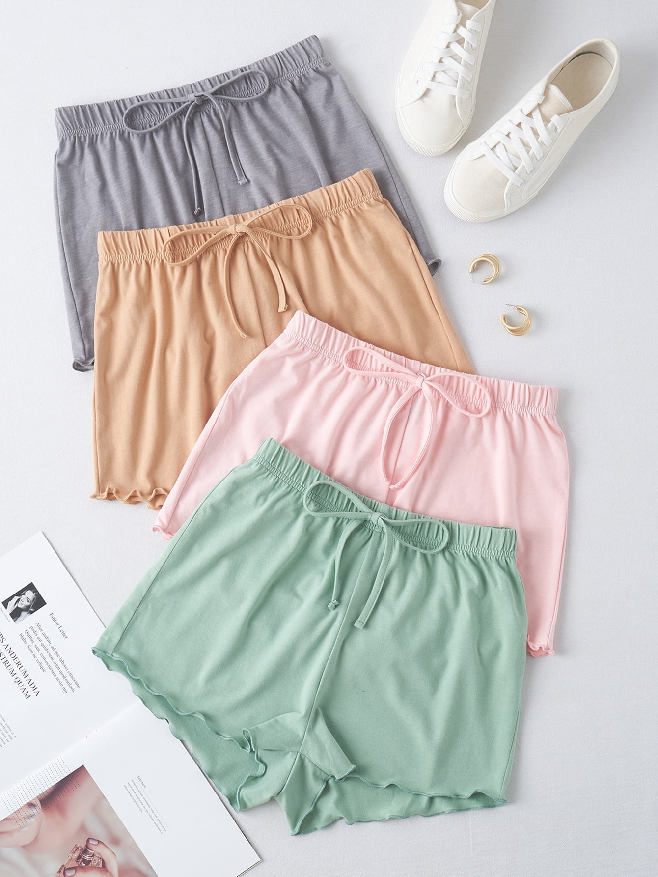 4pack Lettuce Hem Shorts 66313W11112 