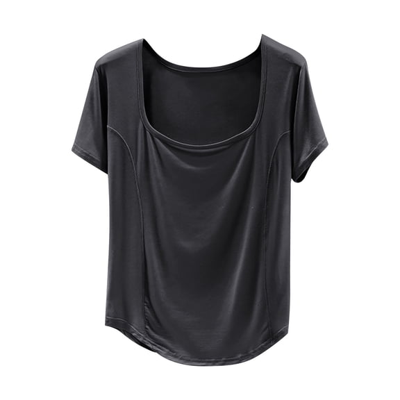 XPMWRP Womens Soft Modal Tops Short Sleeve U-Neck T Shirt Basic Solid Color Tshirts Summer Casual Tops Lounge Tees Dark Gray M