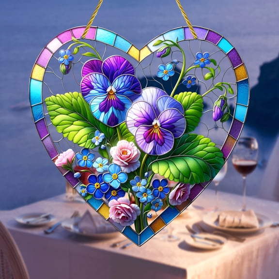 HELLOYOUNG 8x8 Inch Sun Catcher for Windows Colorful Floral Design Stained Glass Style Acrylic Window Hanging Decor, No Power Required Vivid Wall Art Gift for Home Garden Wedding