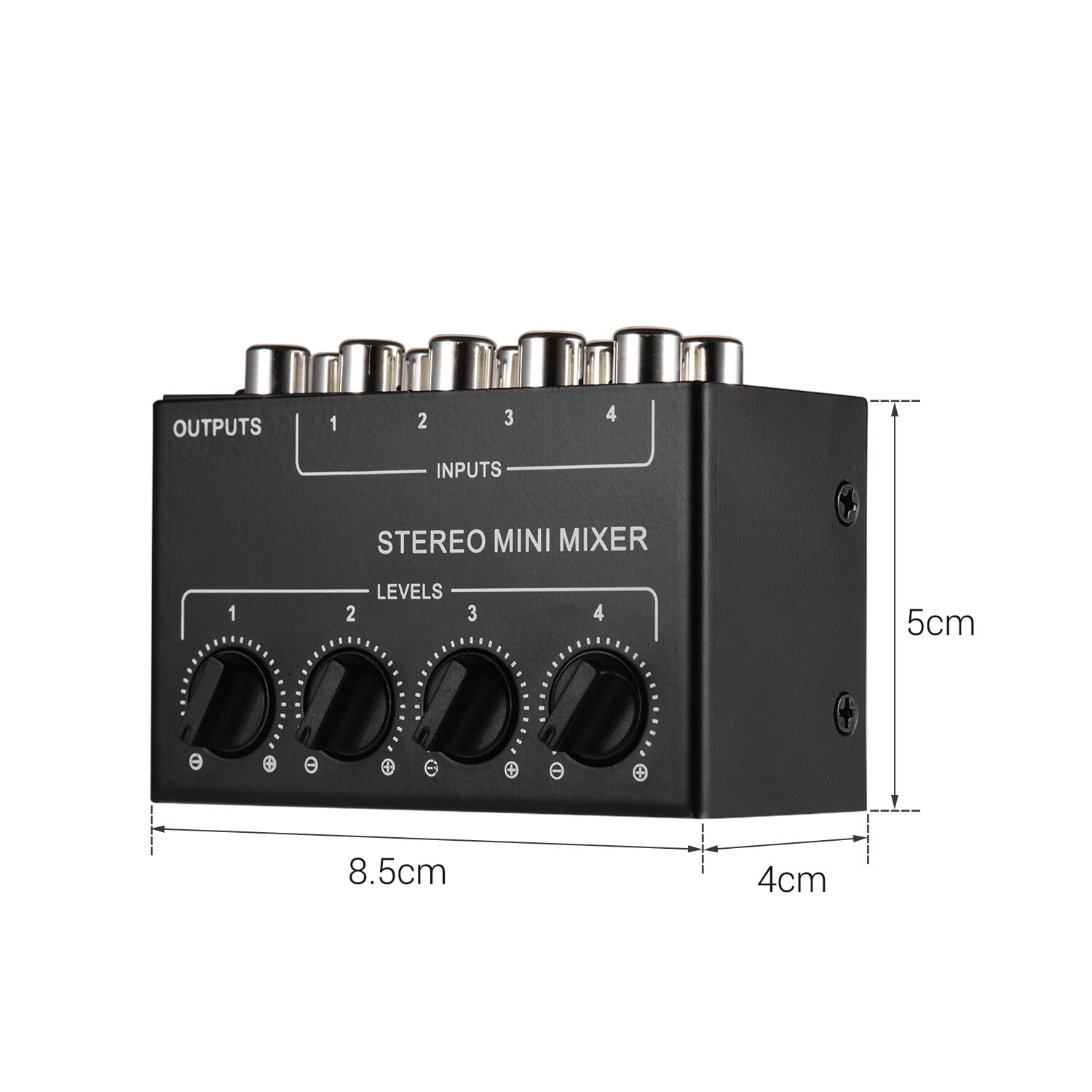 PEPISKY Mini Stereo Audio Mixer with 4-Channel RCA Inputs Separate Volume Controls Full Metal Shell