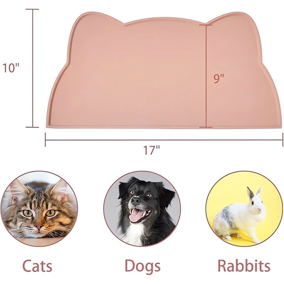 Non-slip and waterproof cat food mat | Silicone pet feeding mat | Tray mat for dog water bowl (17" x 10")