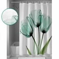thumbnail image 4 of Teal Floral Shower Curtain, 66" x 72", Teal Tulips Green Leaf Watercolor Plant Waterproof Bathroom Curtain Washable Shower Curtain Set with 12 Hooks, 4 of 6