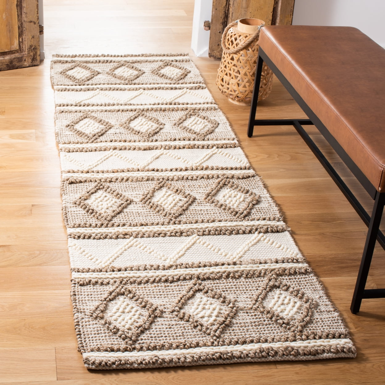SAFAVIEH Natural Fiber Gerald Striped Area Rug, Taupe/Ivory, 9' x 12'