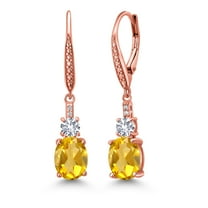 Gem Stone King 18K Rose Gold Plated Silver Yellow Citrine and White Created Sapphire Dangle Earrings for Women with Lab Grown Diamond (3.53 Cttw, Oval 9X7MM)
