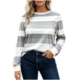 thumbnail image 2 of ZHYou Womens Long Sleeve Tops Striped Crew Neck Baggy Fit Color Block Casual Pullover Shirts for Daily Wear,Gray,Size 2XL, 2 of 7