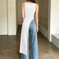 thumbnail image 6 of IUYRTFE Women's Square Neck Sleeveless Asymmetrical Hem Long Tank Top Slim Fit Casual Summer Tunic, 6 of 7